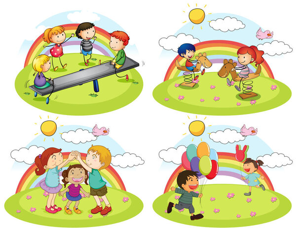 A Set of Kids Playing at Playground illustration