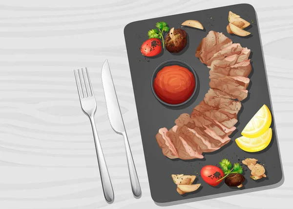 Beef Steak Plate Illustration — Stock Vector