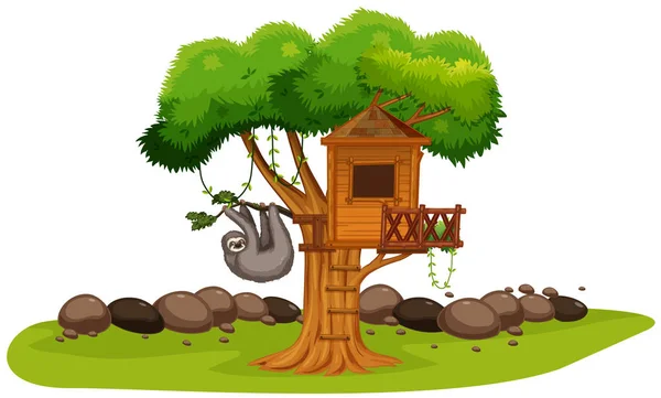 Perezoso Casa Del Árbol Ilustración — Vector de stock