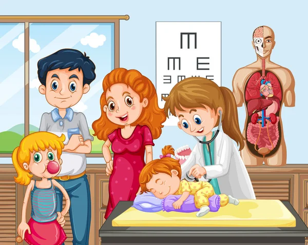 Medico Che Controlla Illustrazione Del Bambino — Vettoriale Stock