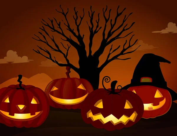 Griezelige Pompoen Halloween Night Illustratie — Stockvector