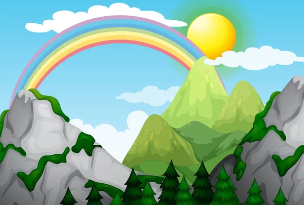 Een Prachtig Berglandschap Regenboog Illustratie — Stockvector