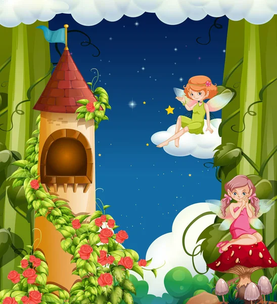 Magical Fairy Land Castle Illustration — Stock Vector