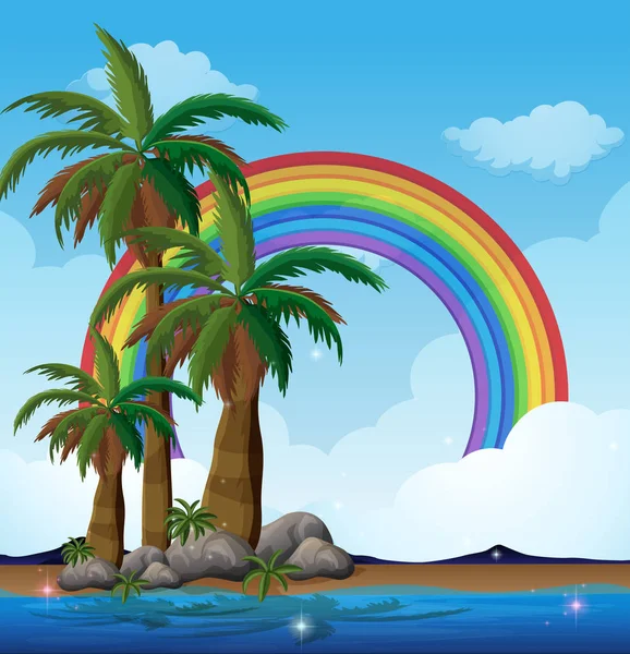 Una Isla Paradisíaca Ilustración Del Arco Iris — Vector de stock