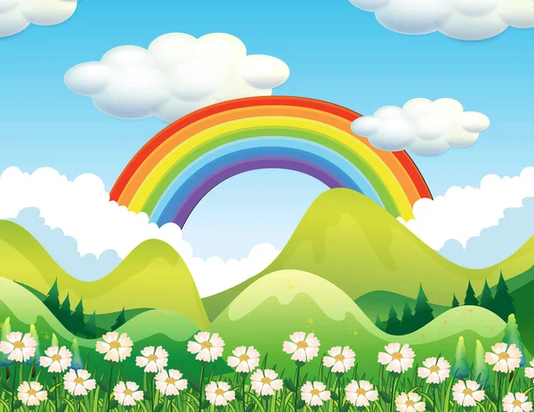 Illustrazione Una Scena Foresta Arcobaleno — Vettoriale Stock