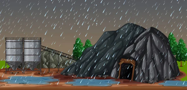 鉱山の図で雨の夜 — ストックベクタ