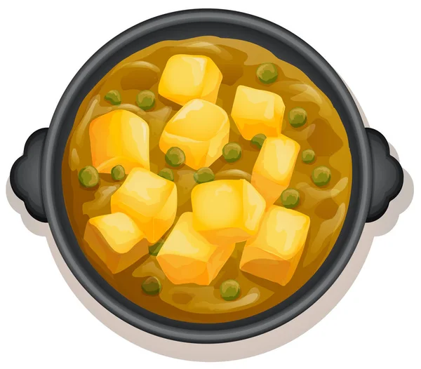 Curry Jaune Sur Illustration Hot Pan — Image vectorielle