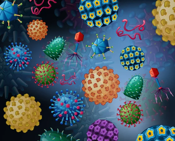 Diversos Virus Una Ilustración Fondo Las Bacterias — Vector de stock