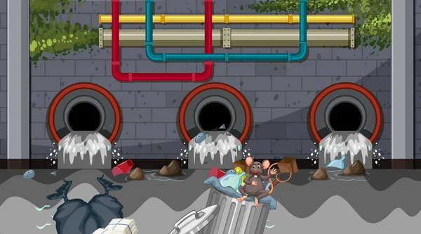 Su kirliliği üzerinden şehir drenaj illüstrasyon