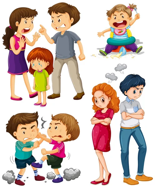 Set People Fighting Illustration — Stock Vector