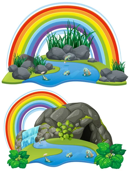 Set Rainbow Pond Illustration — Stock Vector