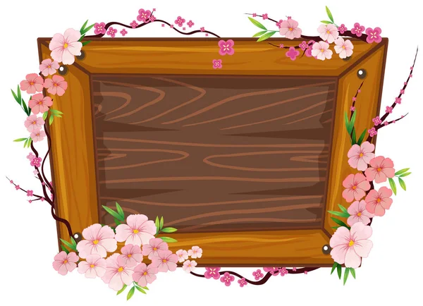 Деревянная Рамка Иллюстрация Сакуры — стоковый вектор