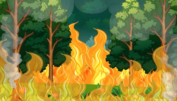 Ilustracja Katastrofa Pożar Lasu — Wektor stockowy