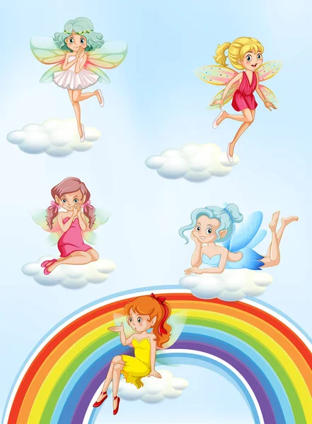 Set Colourful Fairy Illustration — Stock Vector