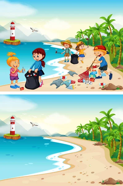 Voor Het Strand Schoonmaken Illustratie — Stockvector