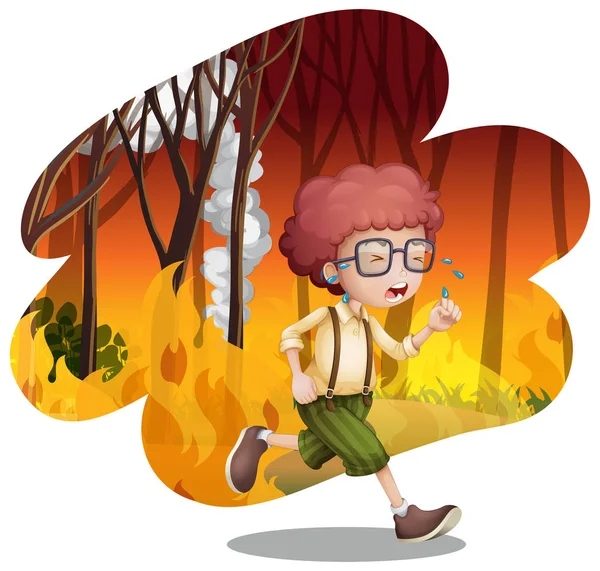 Ragazzo Fuga Wildfire Illustrazione — Vettoriale Stock