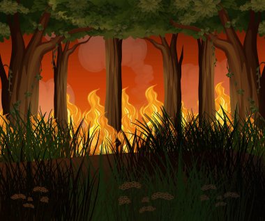 Bir orman orman yangını felaket çizim ile
