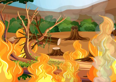 Bir orman orman yangını felaket illüstrasyon
