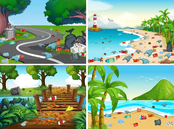 Set Environmental Pollution Illustration — Stock Vector