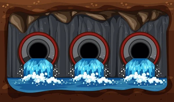 地下排水管道系统示意图 — 图库矢量图片