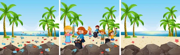 Set Beach Cleaning Illustration — Stock Vector