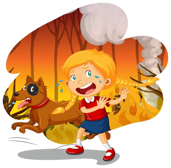少女と野火森イラストの犬 — ストックベクタ