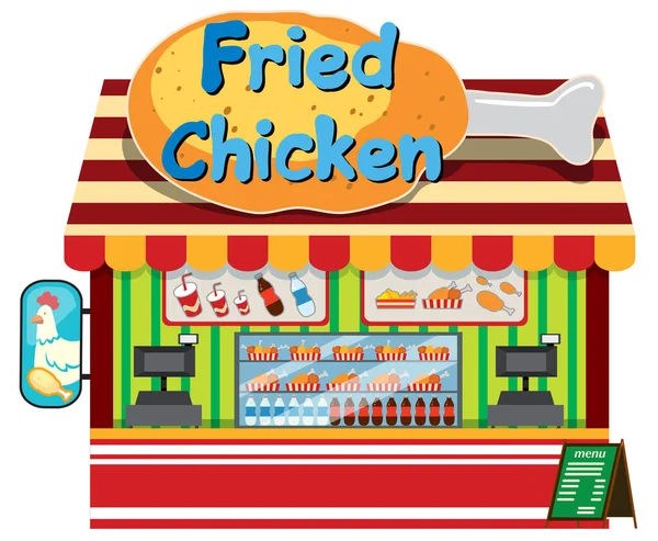 Fried Chicken Sklep Białym Tle Ilustracja — Wektor stockowy