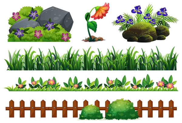 Insieme Elemento Giardino Illustrazione — Vettoriale Stock