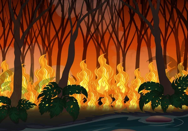 Incendio Forestal Desastre Bosque Grande Ilustración — Vector de stock