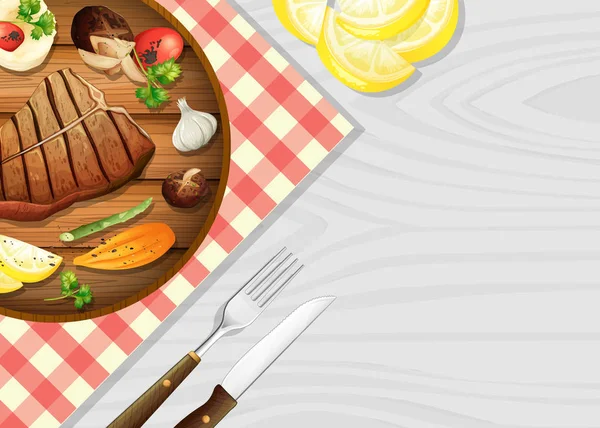 Leckeres Steak Auf Dem Tisch Illustration — Stockvektor