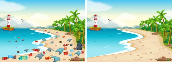 Confronto Tra Dirty Clean Beach Illustrazione — Vettoriale Stock