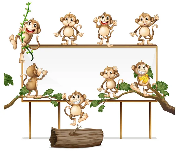 Έναν Κενό Πίνακα Σημαδιών Παιχνιδιάρικο Μαϊμού Εικονογράφηση — Διανυσματικό Αρχείο
