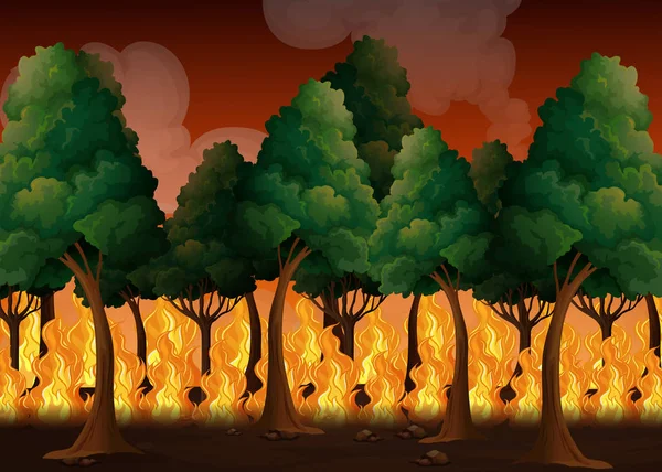 Bosque Con Incendios Forestales Ilustración Desastres — Archivo Imágenes Vectoriales