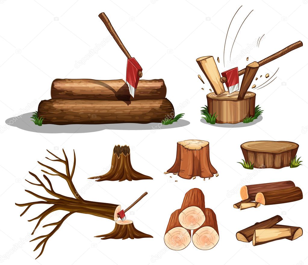 A Set of Tree and Wood illustration