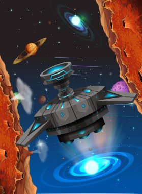 Yabancı gemi uzay sahne çizimde