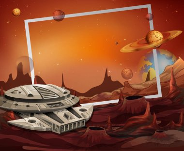 Uzay gemisi ve outerspace çerçeve Tema illüstrasyon