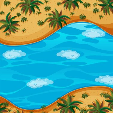 Nehir illüstrasyon havadan görünümü