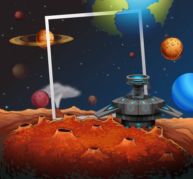 Uzay temalı çerçeve gemi çizim ile