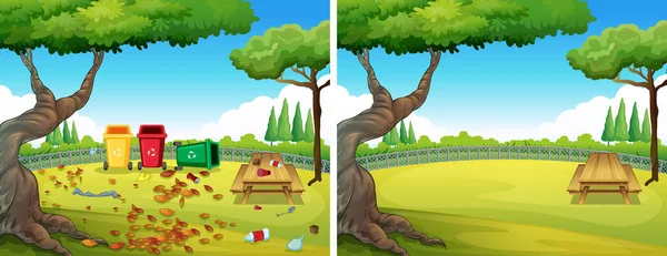 Antes Depois Ilustração Limpa Jardim — Vetor de Stock