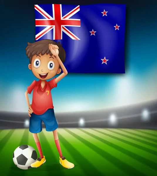 Bendera Selandia Baru Dengan Ilustrasi Pemain Sepak Bola Laki Laki - Stok Vektor