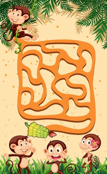 Monkey Maze Game Illustration — Stock Vector