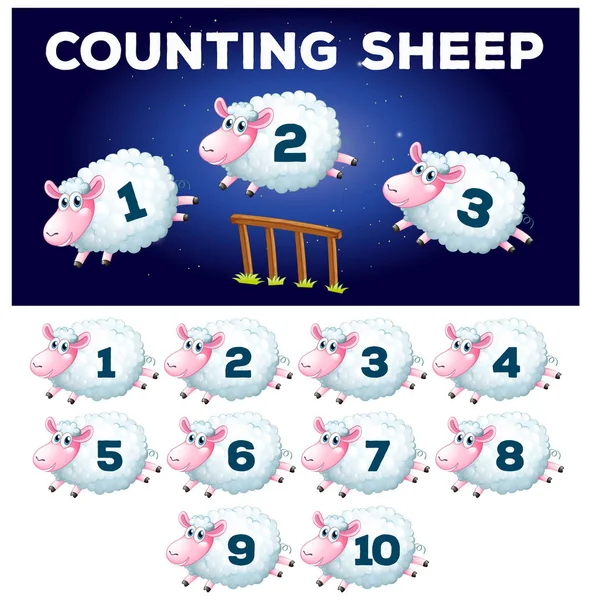 Math Counting Sheep Illustration — Stock Vector
