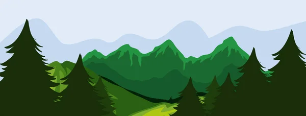 Illustration Der Wald Und Bergszene — Stockvektor