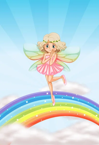 彩虹插画上的可爱仙女 — 图库矢量图片