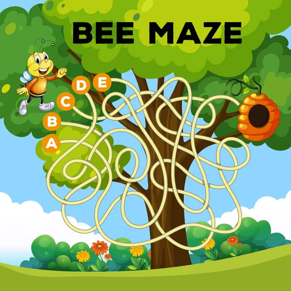 Fun Bee Maze Concept Illustration — Stock Vector