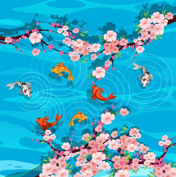 Flygfoto Koi Pond Illustrationen — Stock vektor