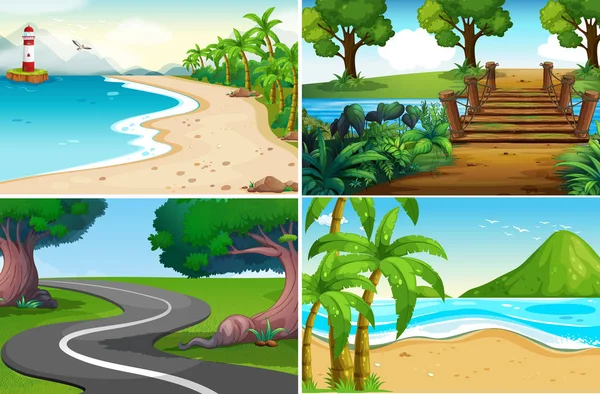 Set Ilustrații Peisagistice Naturale — Vector de stoc