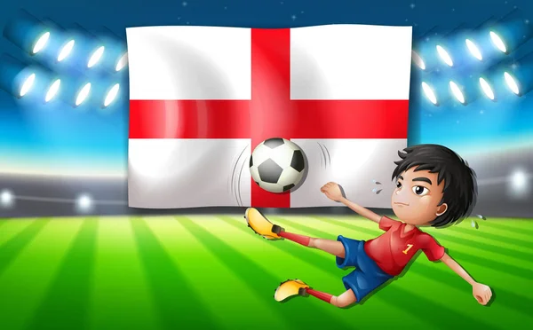 Voetballer Infront Van Engelse Vlag Afbeelding — Stockvector