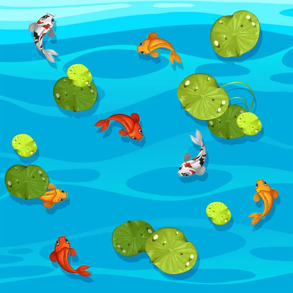 Large Koi Fish Pond Illustration — Stock Vector