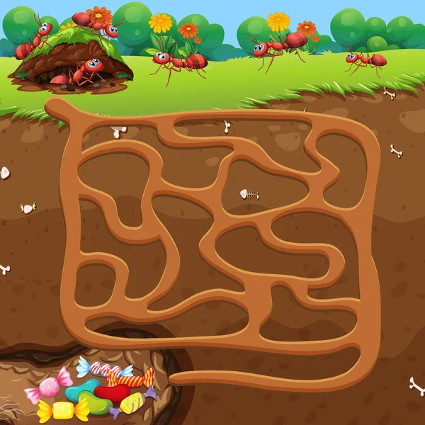 Labyrinthe Avec Fourmis Bonbons Concept Illustration — Image vectorielle